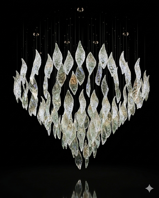Forster Clear Glass Leaf Chandelier - Custom Round Luxury Pendant Light (1.2×1.8)