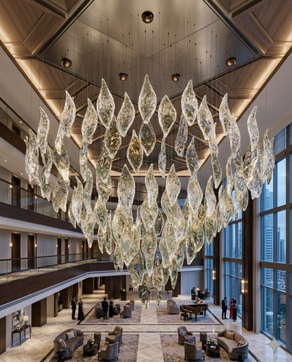 Forster Clear Glass Leaf Chandelier - Custom Round Luxury Pendant Light (1.2×1.8)