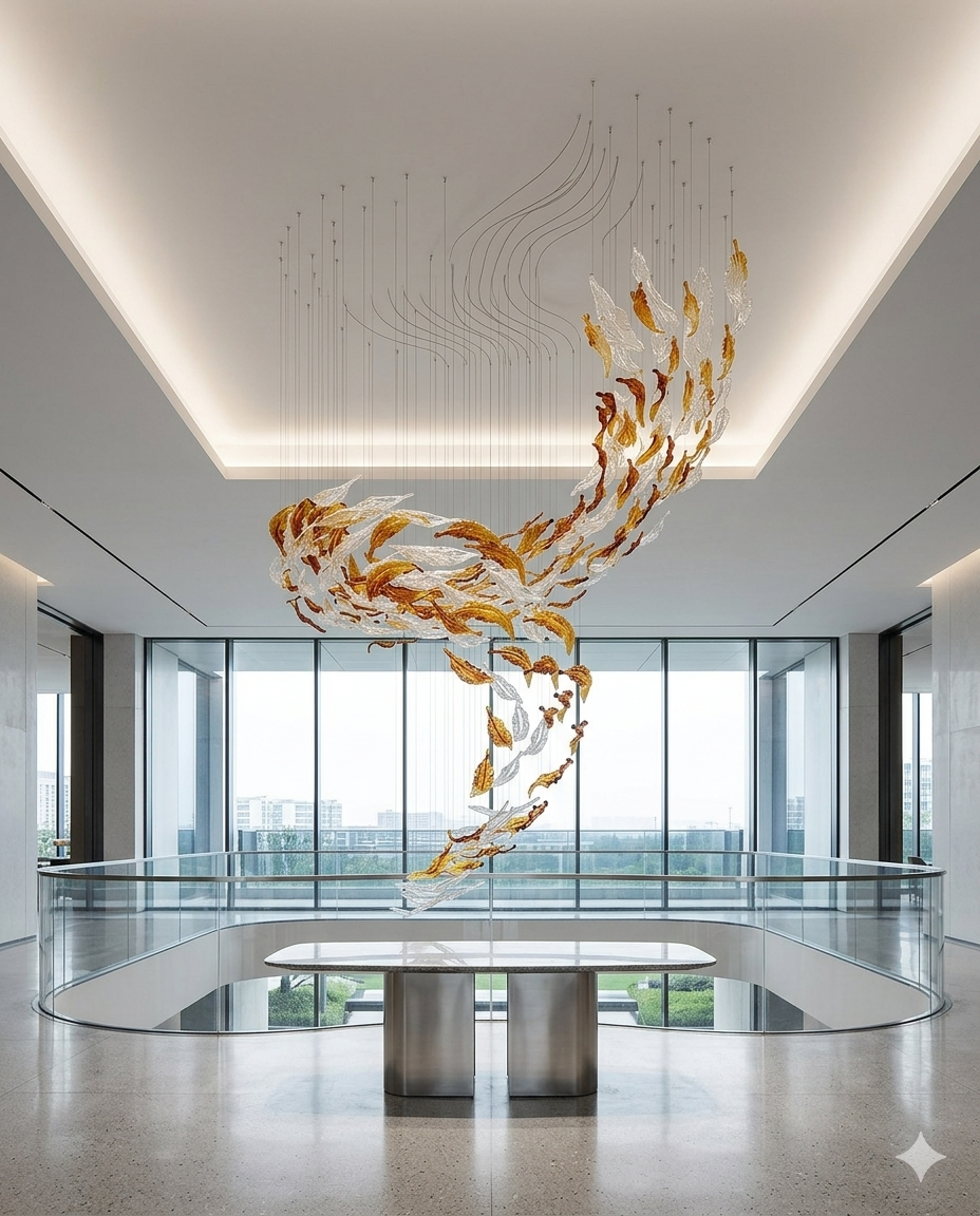 Custom Art Glass Leaf Chandelier - Luxury Modern 3M Fixture