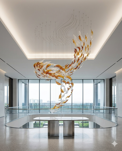 Custom Art Glass Leaf Chandelier - Luxury Modern 3M Fixture