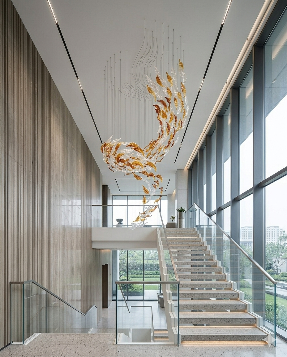 Custom Art Glass Leaf Chandelier - Luxury Modern 3M Fixture