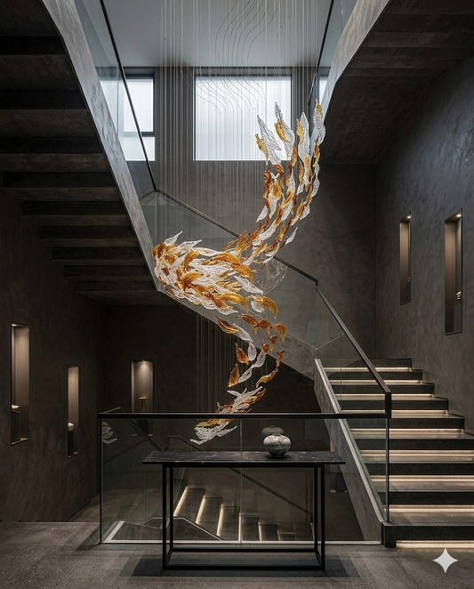 Custom Art Glass Leaf Chandelier - Luxury Modern 3M Fixture