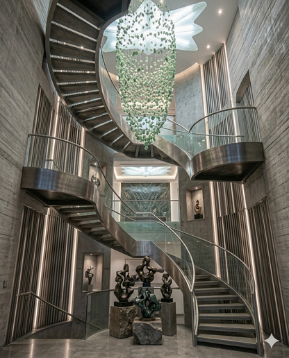 Custom Green Oval Waterfall Crystal Chandelier – 3M Luxury Staircase Pendant Light for Double Height Ceilings