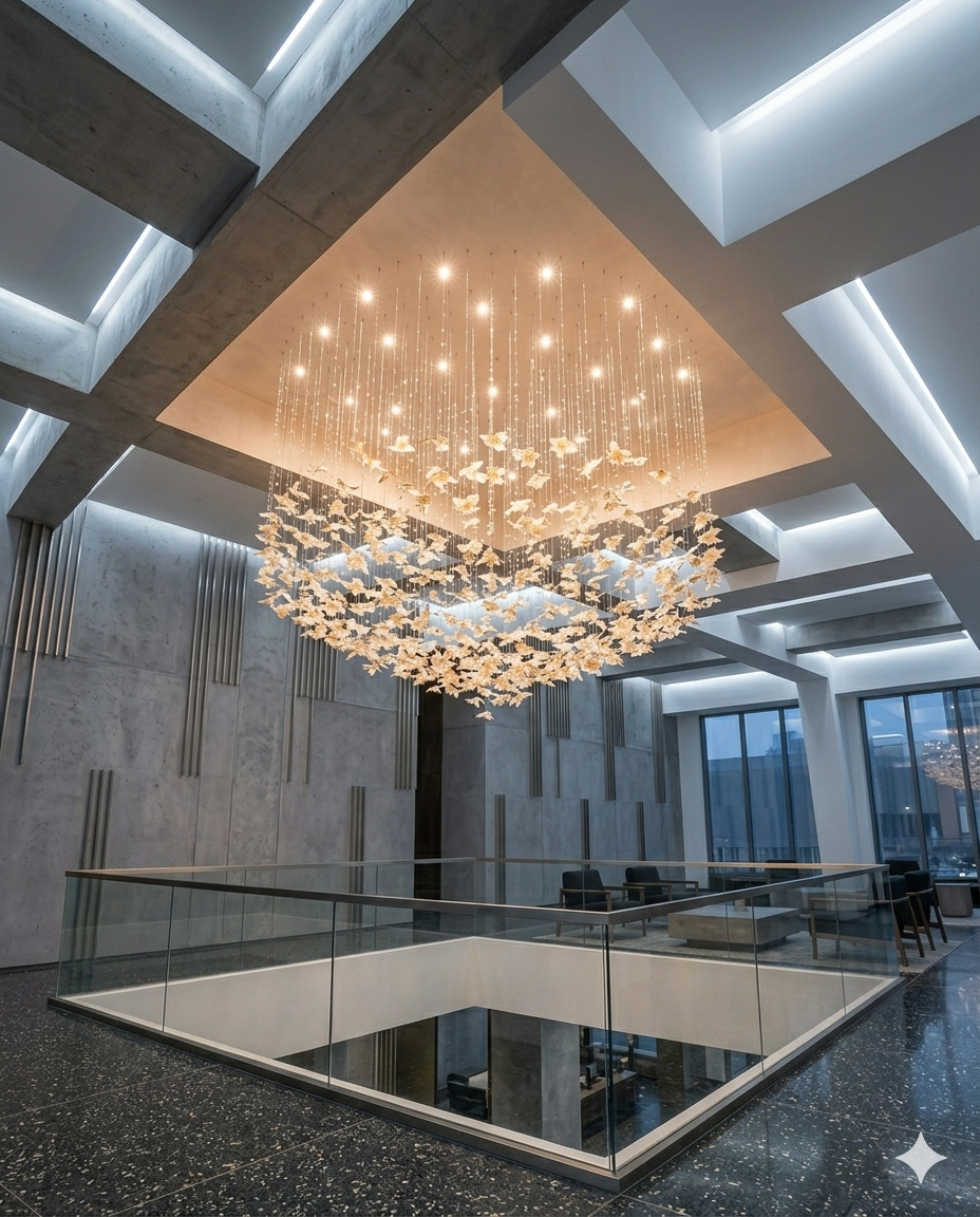 Custom Glass Leaf Chandelier, Heart-Shaped | Modern Luxury Pendant Light (1M & 2M Sizes)