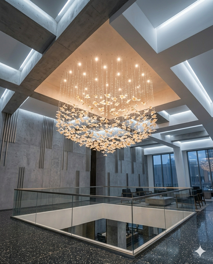 Custom Glass Leaf Chandelier, Heart-Shaped | Modern Luxury Pendant Light (1M & 2M Sizes)