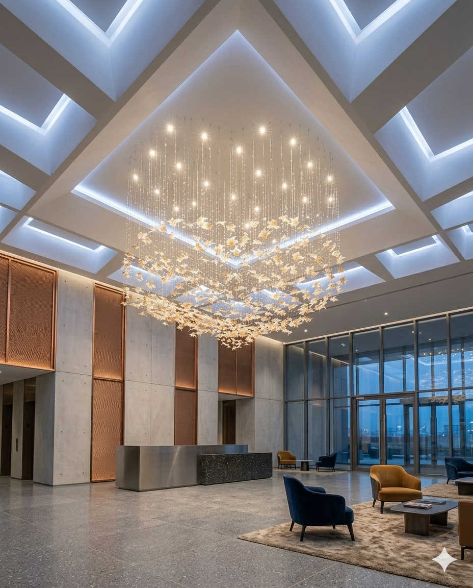 Custom Glass Leaf Chandelier, Heart-Shaped | Modern Luxury Pendant Light (1M & 2M Sizes)