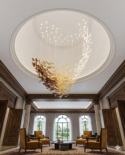 Custom Spiral Wave Glass Leaf Chandelier | 3M Luxury Villa Entrance Light