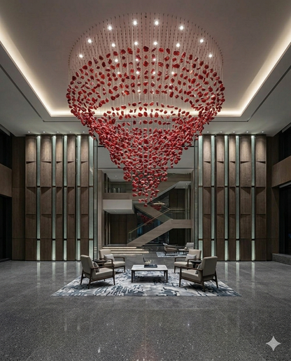 Luxury Custom Red Drop Crystal Chandelier – 1.5m Round Flush Mount, 2m Height