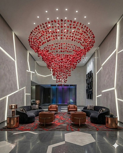Luxury Custom Red Drop Crystal Chandelier – 1.5m Round Flush Mount, 2m Height