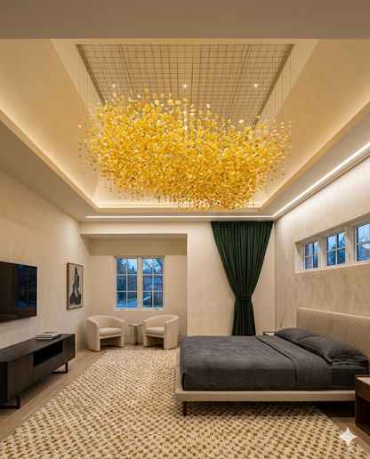 Luxury Yellow Stone Ceiling Installation - Custom Modern Floating Stone Art Chandelier (2m x 1m)