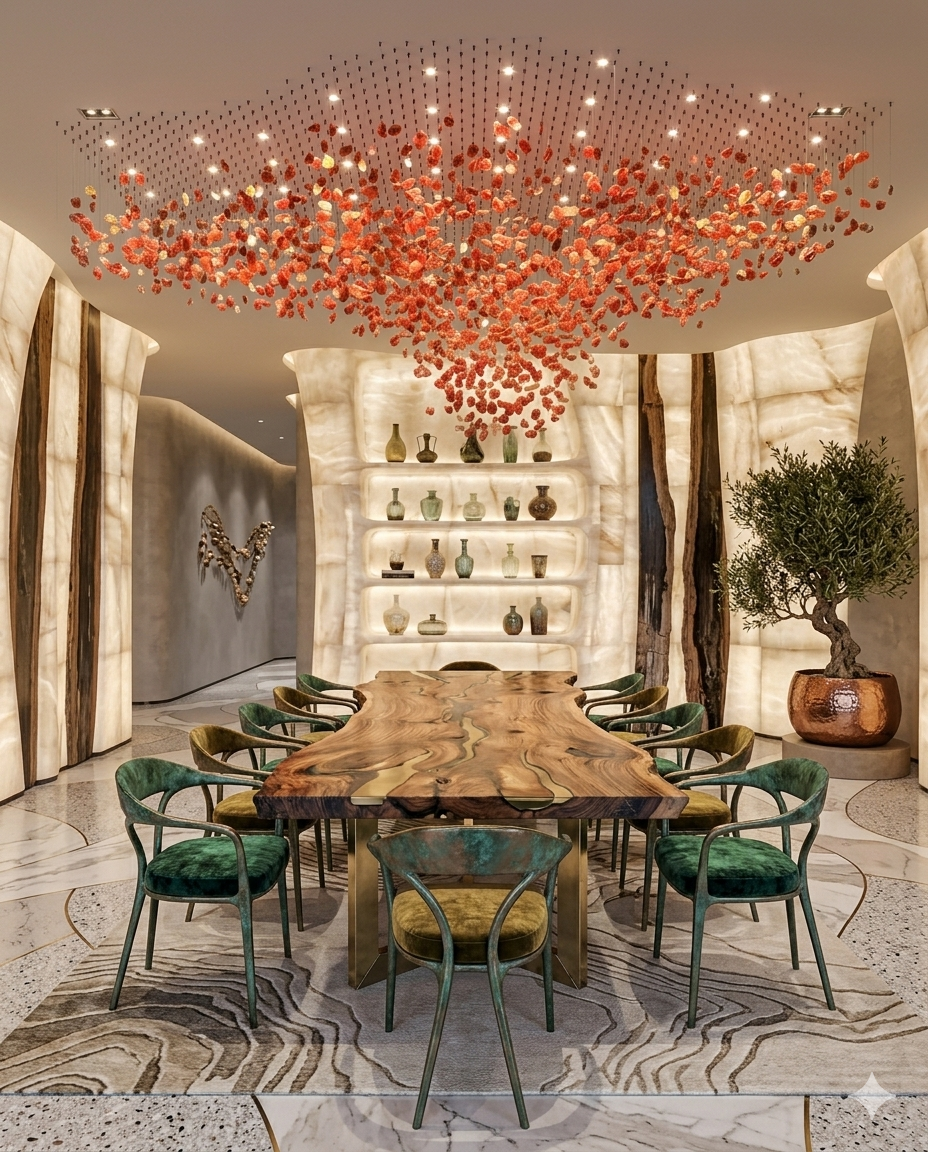 Custom Red Crystal Stone Rectangular Chandelier 3M | Luxury Modern Linear Chandelier for Hotel Lobby & Dining Hall