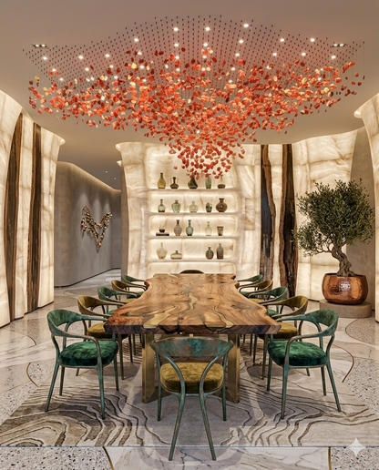 Custom Red Crystal Stone Rectangular Chandelier 3M | Luxury Modern Linear Chandelier for Hotel Lobby & Dining Hall
