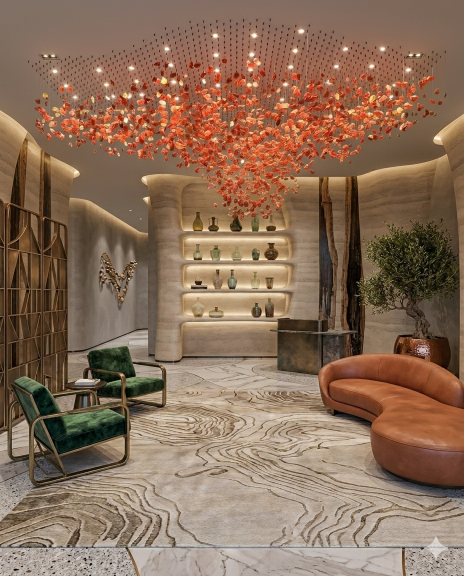 Custom Red Crystal Stone Rectangular Chandelier 3M | Luxury Modern Linear Chandelier for Hotel Lobby & Dining Hall