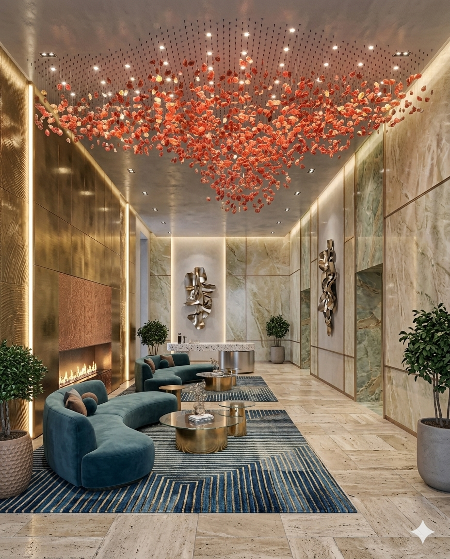 Custom Red Crystal Stone Rectangular Chandelier 3M | Luxury Modern Linear Chandelier for Hotel Lobby & Dining Hall
