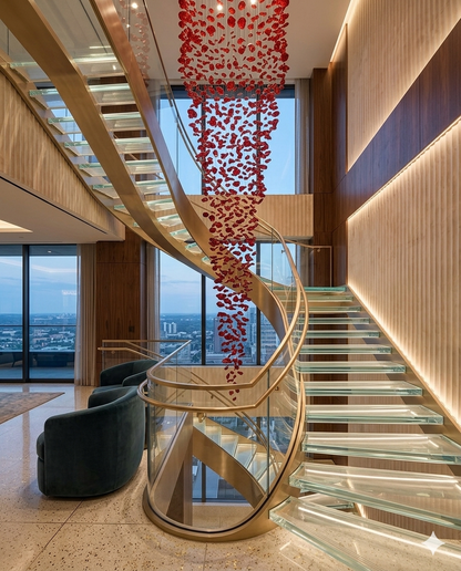 Custom 5M Long Red Stone Chandelier | Luxury Staircase Statement Lighting