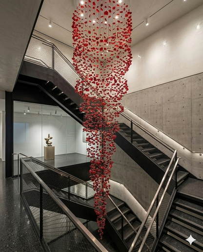 Custom 5M Long Red Stone Chandelier | Luxury Staircase Statement Lighting