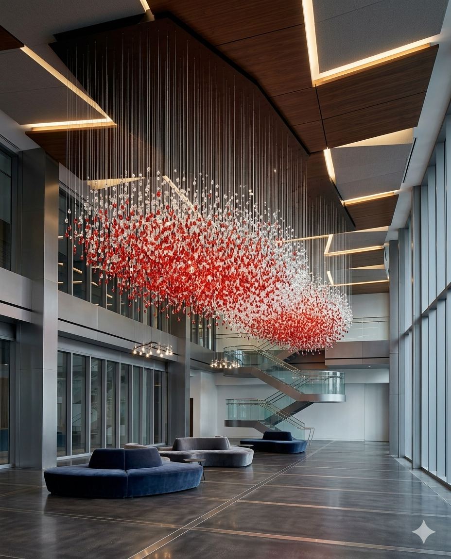 Custom 10M Luxury Stone Chandelier | Red & White Grand Pendant Light for Hotel & Commercial Halls