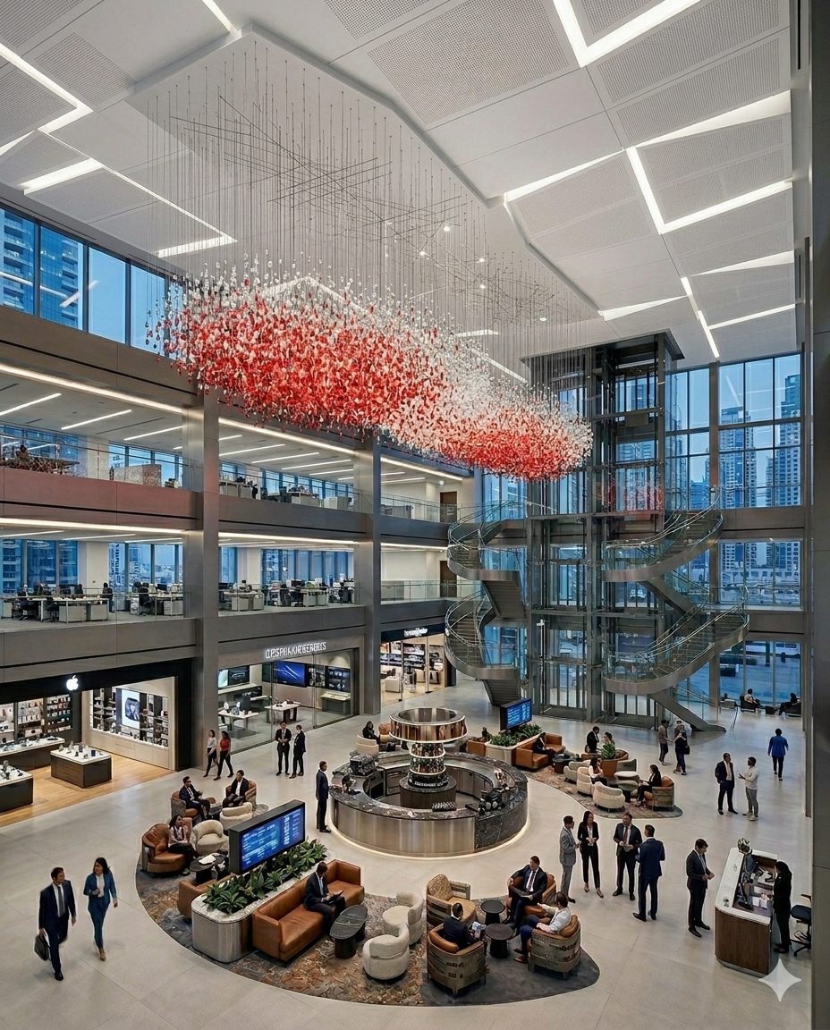 Custom 10M Luxury Stone Chandelier | Red & White Grand Pendant Light for Hotel & Commercial Halls