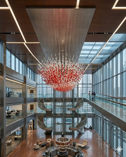 Custom 10M Luxury Stone Chandelier | Red & White Grand Pendant Light for Hotel & Commercial Halls