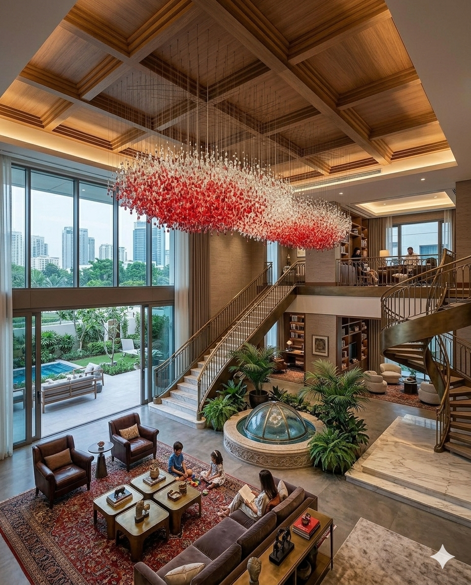 Custom 10M Luxury Stone Chandelier | Red & White Grand Pendant Light for Hotel & Commercial Halls
