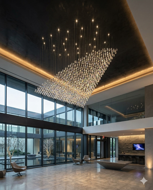 Custom Triangle Crystal Chandelier - Luxury 2M x 1M White Stone Accent Lighting
