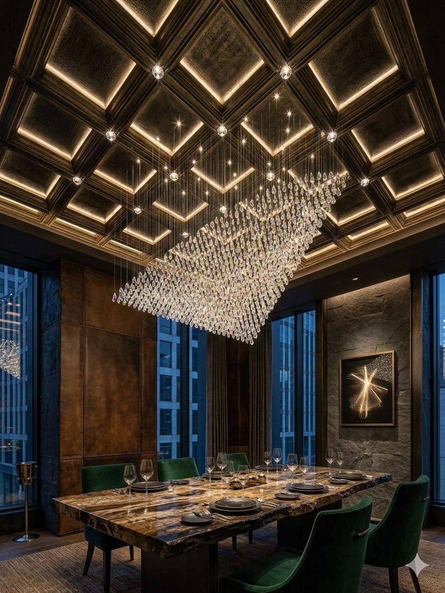 Custom Triangle Crystal Chandelier - Luxury 2M x 1M White Stone Accent Lighting