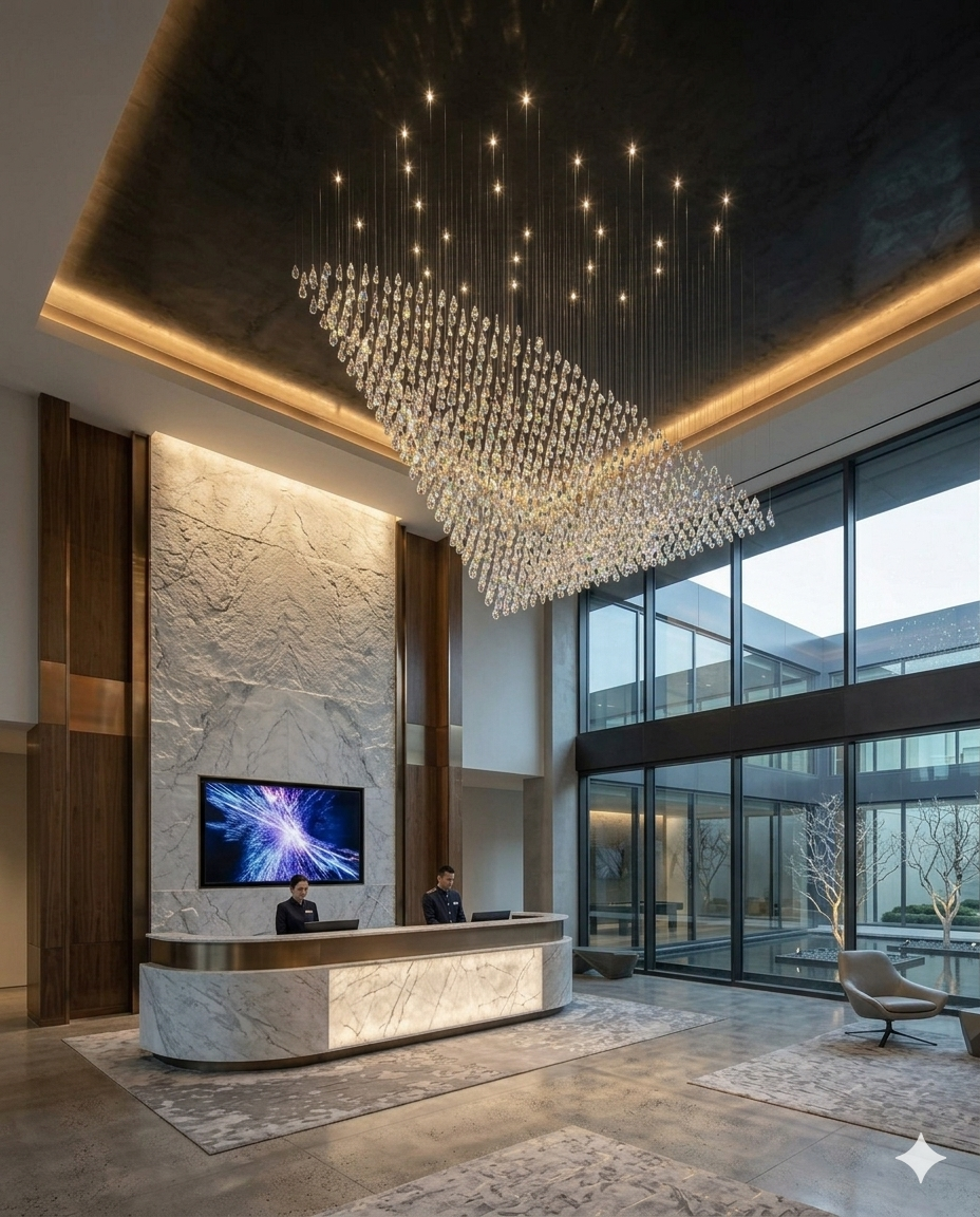 Custom Triangle Crystal Chandelier - Luxury 2M x 1M White Stone Accent Lighting