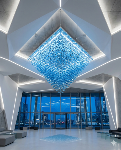 1-Meter Blue Pyramid Stone Chandelier | Luxury Square Ceiling Light Fixture