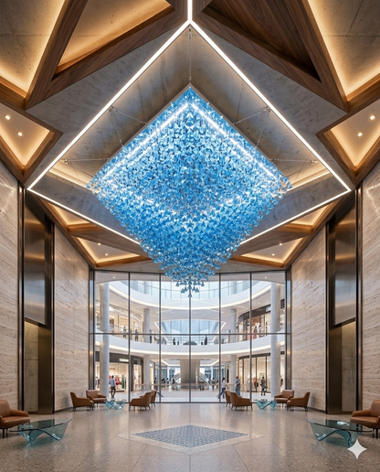 1-Meter Blue Pyramid Stone Chandelier | Luxury Square Ceiling Light Fixture