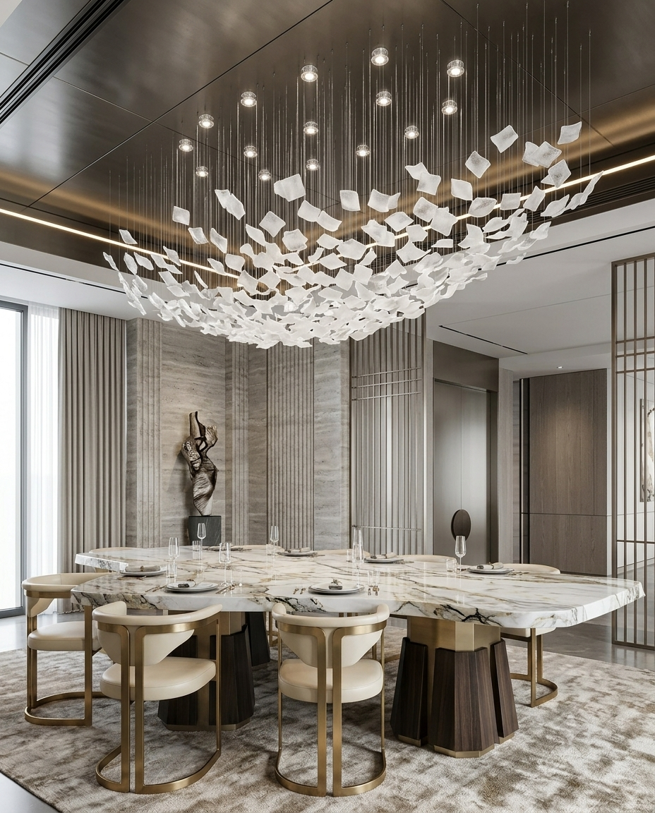 Bespoke 2-Meter Shallow Bowl Chandelier | Custom Frosted Glass Light
