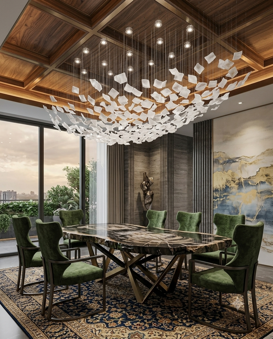 Bespoke 2-Meter Shallow Bowl Chandelier | Custom Frosted Glass Light