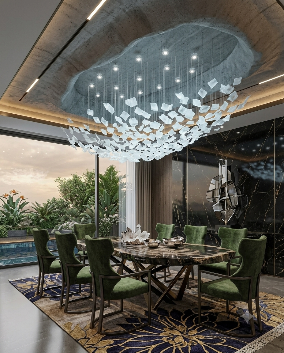 Bespoke 2-Meter Shallow Bowl Chandelier | Custom Frosted Glass Light