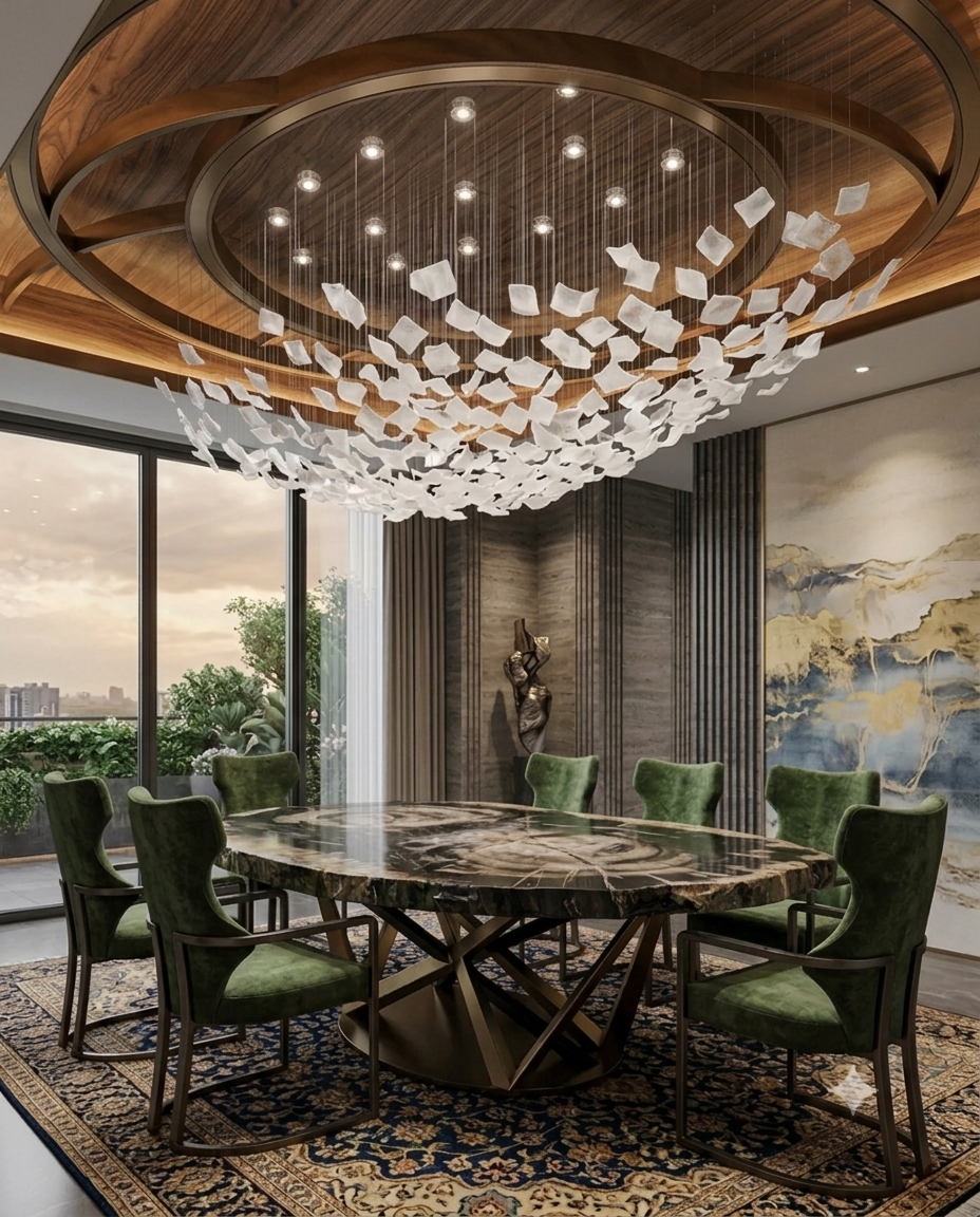 Bespoke 2-Meter Shallow Bowl Chandelier | Custom Frosted Glass Light