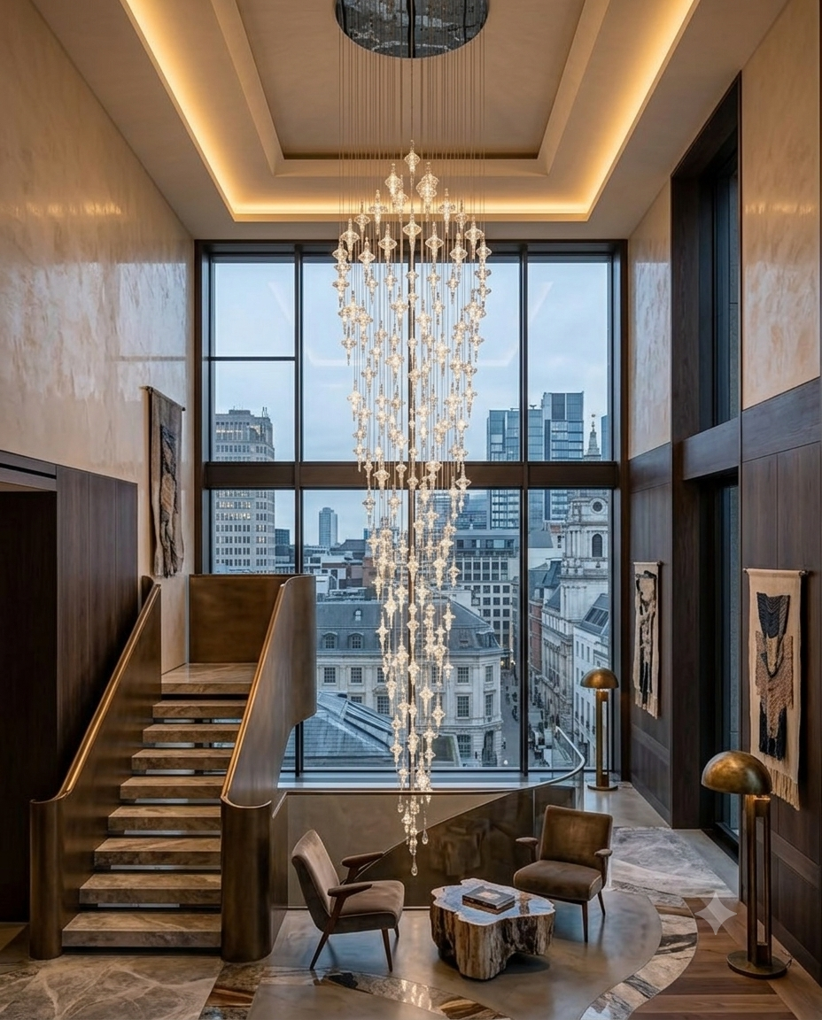 3-Meter Cascading Cone Glass Chandelier - 80cm Custom Stairwell Light