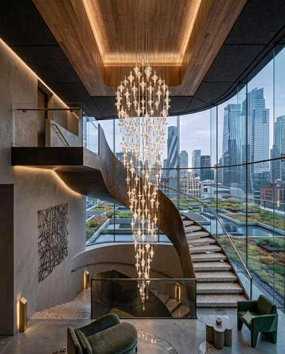 3-Meter Cascading Cone Glass Chandelier - 80cm Custom Stairwell Light