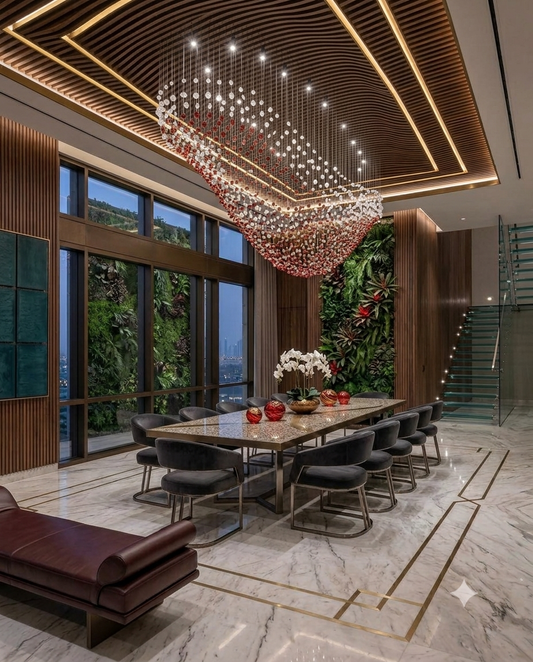 2M Luxury Custom 'Ship Shape' Crystal Chandelier – Red & White Stone Cascading Light