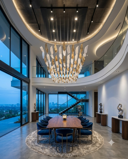 Custom Leaf Glass Chandelier | 200cm x 80cm Luxury White & Gold Ceiling Light