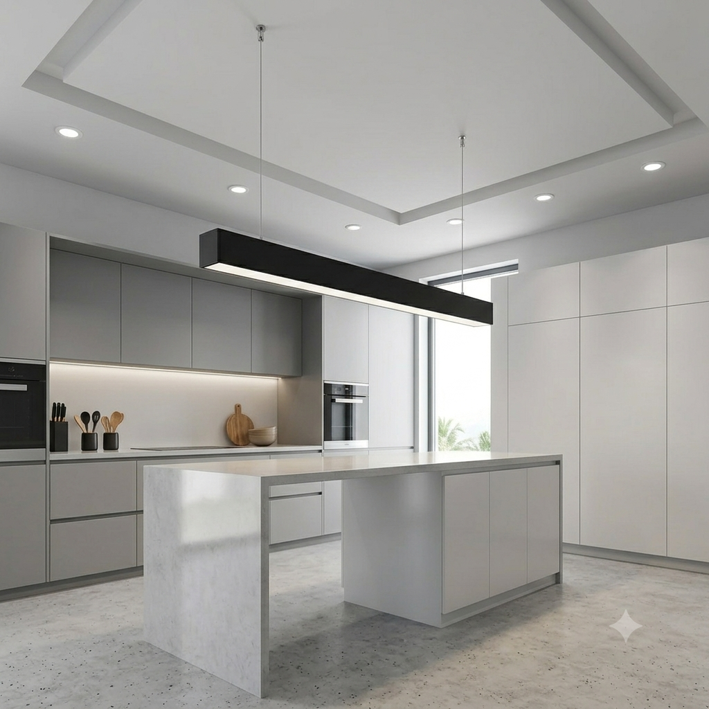 Modern LED Linear Suspension Light 120/240mm, Matte Black & White 3000K-6500K CCT Switchable