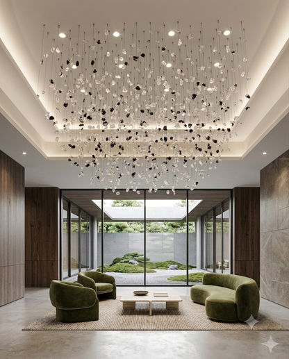 Luxury Floating Stone Canopy Chandelier - Custom Black & White Square Pendant Light (1M x 80cm)