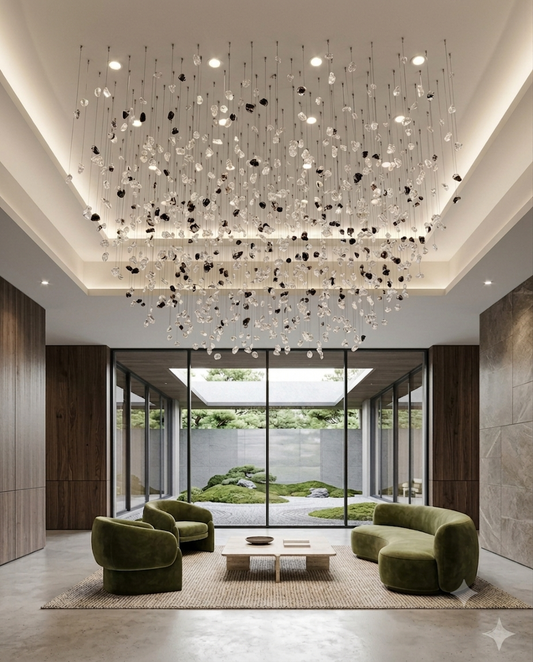 Luxury Floating Stone Canopy Chandelier - Custom Black & White Square Pendant Light (1M x 80cm)