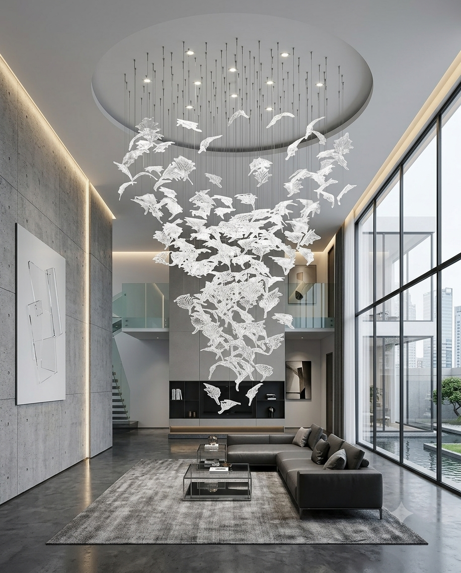 Luxury Crystal Leaf Spiral Chandelier - Custom Glass Dropping Pendant Light (80cm x 2m)
