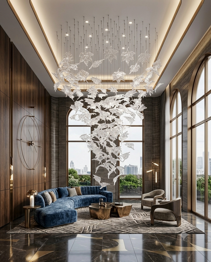 Luxury Crystal Leaf Spiral Chandelier - Custom Glass Dropping Pendant Light (80cm x 2m)