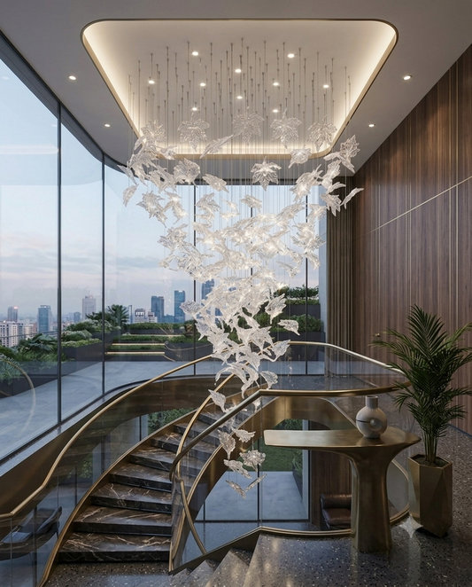 Luxury Crystal Leaf Spiral Chandelier - Custom Glass Dropping Pendant Light (80cm x 2m)