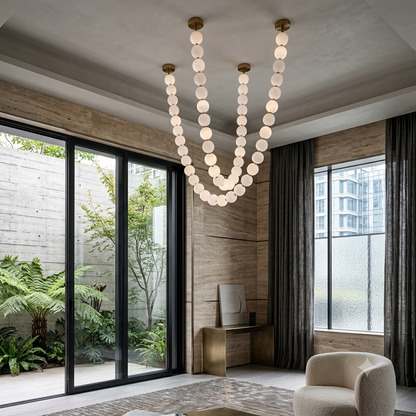 Luxury U-Shaped Necklace Chandelier with Frosted Glass Spheres | Modern LED Brass Pendant Light | 1M, 2M & 3M