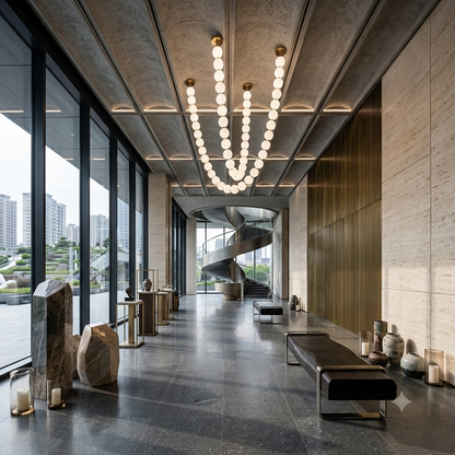 Luxury U-Shaped Necklace Chandelier with Frosted Glass Spheres | Modern LED Brass Pendant Light | 1M, 2M & 3M