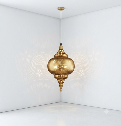 Vintage Arabic Chandelier – Turkish Moroccan Etched Ceiling Light Fixture for Living Room, Dining & Hallway