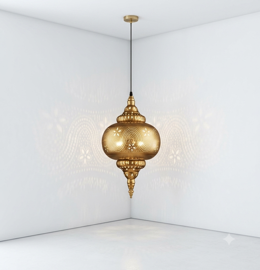 Vintage Arabic Chandelier – Turkish Moroccan Etched Ceiling Light Fixture for Living Room, Dining & Hallway