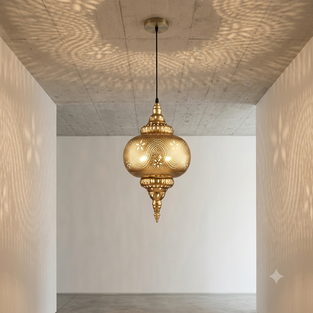 Vintage Arabic Chandelier – Turkish Moroccan Etched Ceiling Light Fixture for Living Room, Dining & Hallway