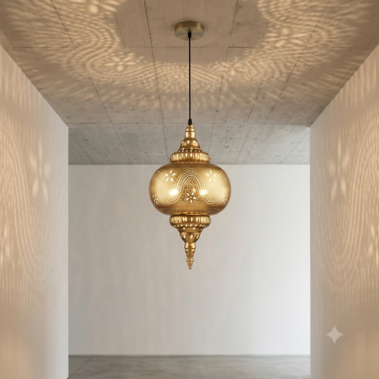 Vintage Arabic Chandelier – Turkish Moroccan Etched Ceiling Light Fixture for Living Room, Dining & Hallway