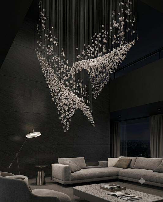 Luxury Dual Cascade Crystal Stone Chandelier | Custom 3M Double Height LED Staircase Light